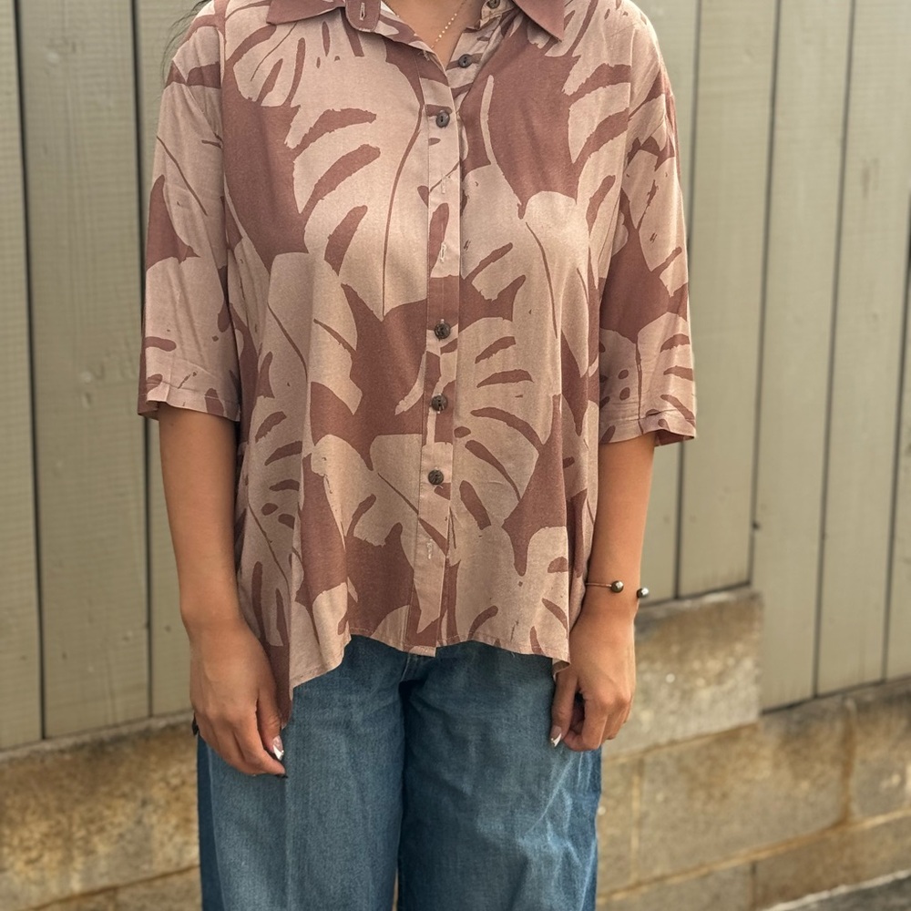 Stylish Brown Leaf Print Women's Top